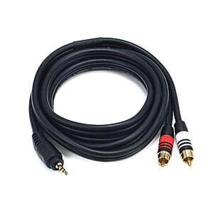 6' Monoprice Premium 3.5mm Stereo Male to 2RCA Male 22AWG Cable (Gold Plated) $3.50
