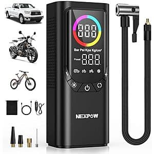 Nexpow 150PSI 9000mAh Cordless Air Compressor w/ Digital Tire Pressure Gauge $16.80