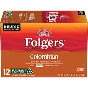 72-Count Folgers Keurig K-Cup Coffee Pods (Colombian, Medium Roast) $18.10 w/ Subscribe & Save