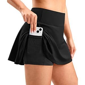 SANTINY Women's High-Waisted Pleated Skort w/ Pockets (Various) $8.55