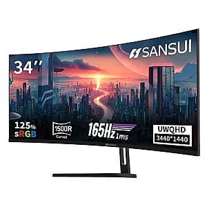 34" Sansui WQHD 165Hz LED FreeSync Curved Gaming Monitor $180 + Free S&H