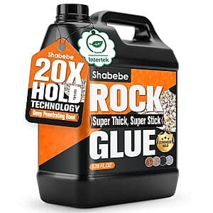 1-gallon bottle of Shabebe Ultra-Stick Rock Glue & Mulch Bond gravel binder for landscaping applications.