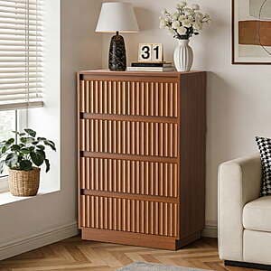 UPGO 25.3'' Fluted Wooden 5-Drawer Dresser (brown) $75 + Free S&H