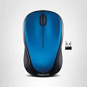 Small compact computer mouse in black with standard ergonomic shape for right-handed use.