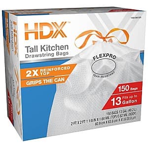 Select Home Depot Stores: HDX Flexpro 13-Gal Tall Kitchen Drawstring Trash Bags $10 + Free S/H (Pricing/Availability May Vary)