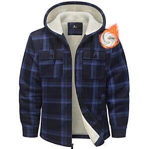 Ceoutdoor Men's Flannel Sherpa Plaid Zip-Up Hoodie w/ 4-Pockets (various) $20 + Free S&H