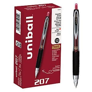 12-Ct uniball Signo 207 Retractable Micro 0.5mm Gel Pen (Black or Red Ink) $7.85 w/ Subscribe & Save