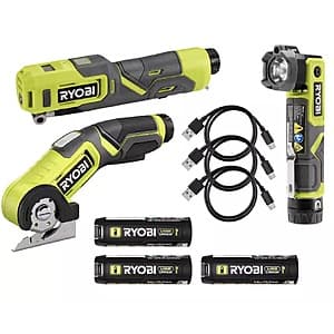Ryobi USB Lithium Power Cutter, Flashlight, Inflator w/ 3x 2Ah Batteries & Cords $99.90 + Free S&H