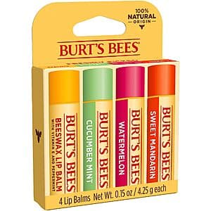 4-Pk 0.15-Oz Burt's Bees Lip Balm (Watermelon, Mandarin, Cucumber Mint, Beeswax) $6