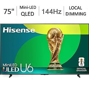 Costco Members: 75" Hisense U6 Series 144Hz 4K UHD Mini-LED Smart TV + 5 Yr Warranty $500 + Free S&H