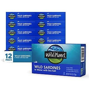 12-Pack 4.4-Oz Wild Planet Wild Sardines in Water w/ Sea Salt $17.10 w/ Subscribe & Save