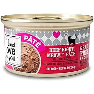 24-Pk 3-Oz I and love and you Wet Cat Food (Beef Right Meow Pate) $10 w/ S&S