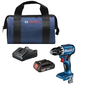 Bosch 18V brushless cordless drill/driver in black with 2.0Ah battery pack and charger.