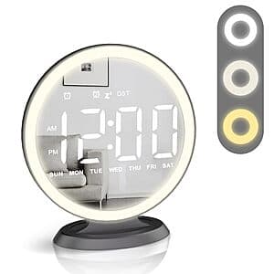 JALL Round Mirror Lighted Digital Alarm Clock w/ USB Charging Port $18