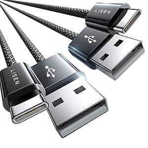 2-Pack LISEN 3.2A USB-A to USB-C Cable: 6' $4 or 3.3' $3 & More