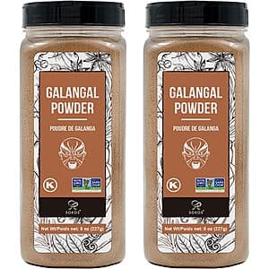 Two 8-oz containers of Soeos Galanga Powder with product labeling.