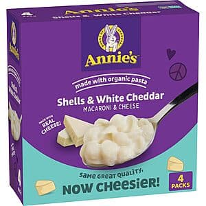 4-Count 6-Oz Annie's White Organic Pasta Shells (White Cheddar) $3.30 w/ Subscribe & Save